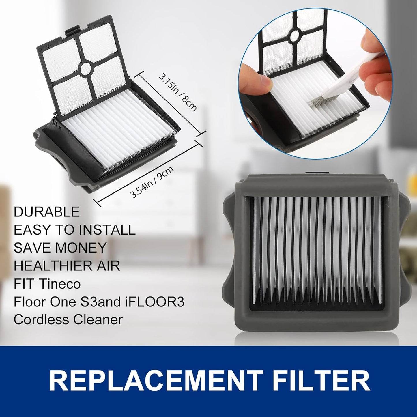 Ifloor3 Roller Brush Replacement for Tineco iFloor 3 and Floor One S3 Cordless Wet Dry Vacuum Cleaner, 2 Brush Roller, 2 HEPA Filters