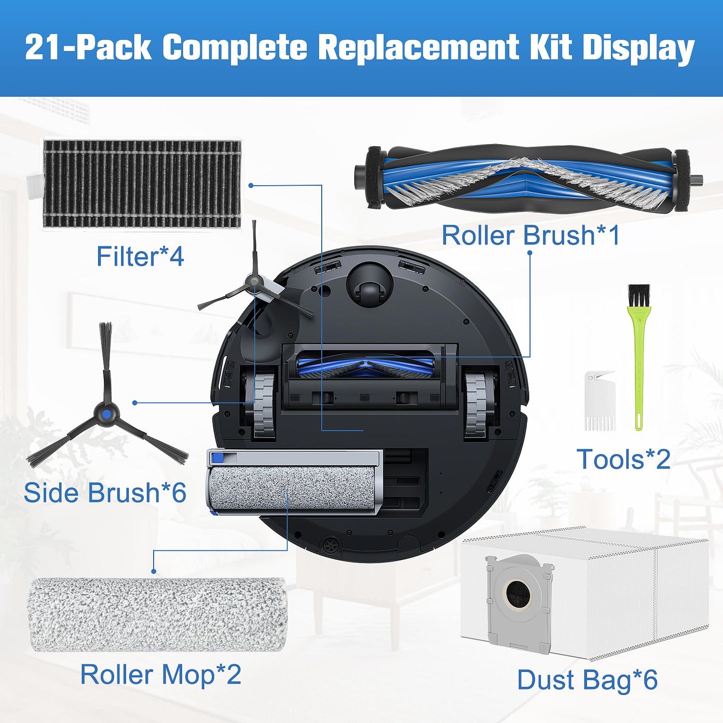 Accessories Kit for ECOVACS DEEBOT X8 PRO OMNI Compatible with Yeedi S14 Plus Vacuum Cleaner(21Pcs)
