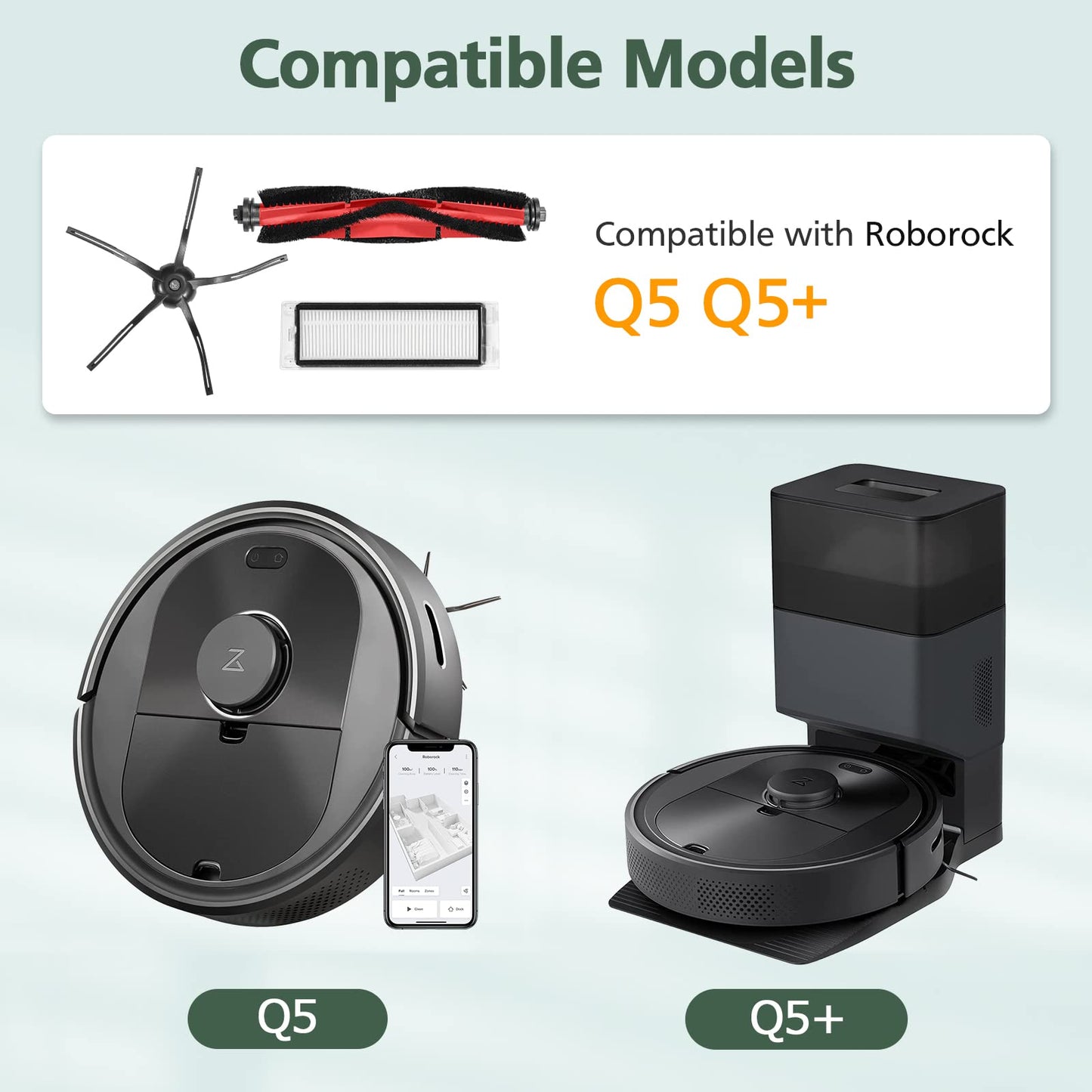 Replacement Accessories Kit Compatible with Roborock Q5 Q5+ Q5 Plus Vacuum Cleaner（11 Pack）