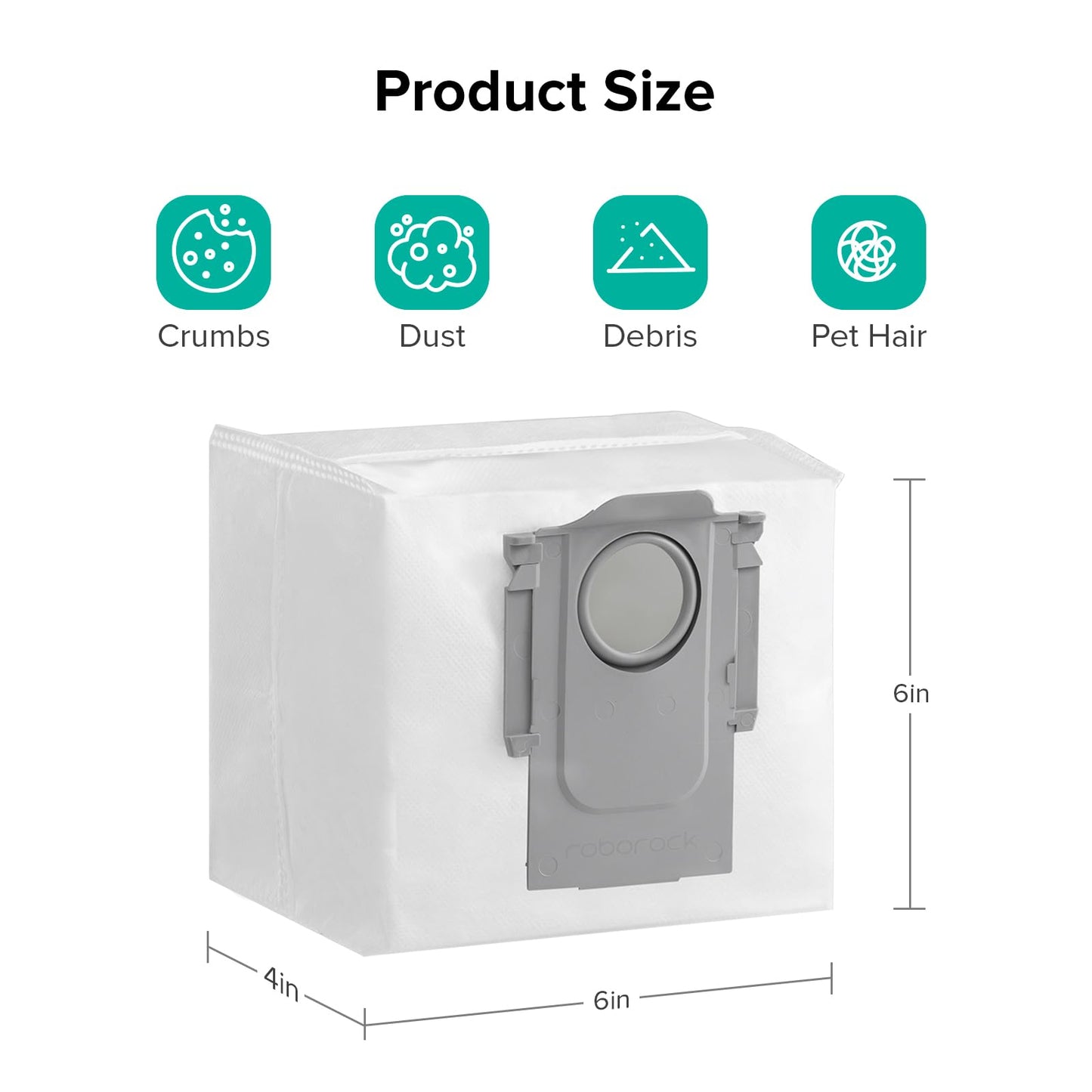 Roborock 6-Pack Disposable Dust Bags for Robot Vacuum Cleaner S8 Pro Ultra, S8+, Q7 Max+, Q8 Max+, Q5 Max+, Q5+, Q10 S5+, Q10 X5+, Q7 M5+