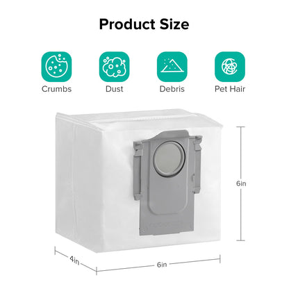 Roborock 6-Pack Disposable Dust Bags for Robot Vacuum Cleaner S8 Pro Ultra, S8+, Q7 Max+, Q8 Max+, Q5 Max+, Q5+, Q10 S5+, Q10 X5+, Q7 M5+