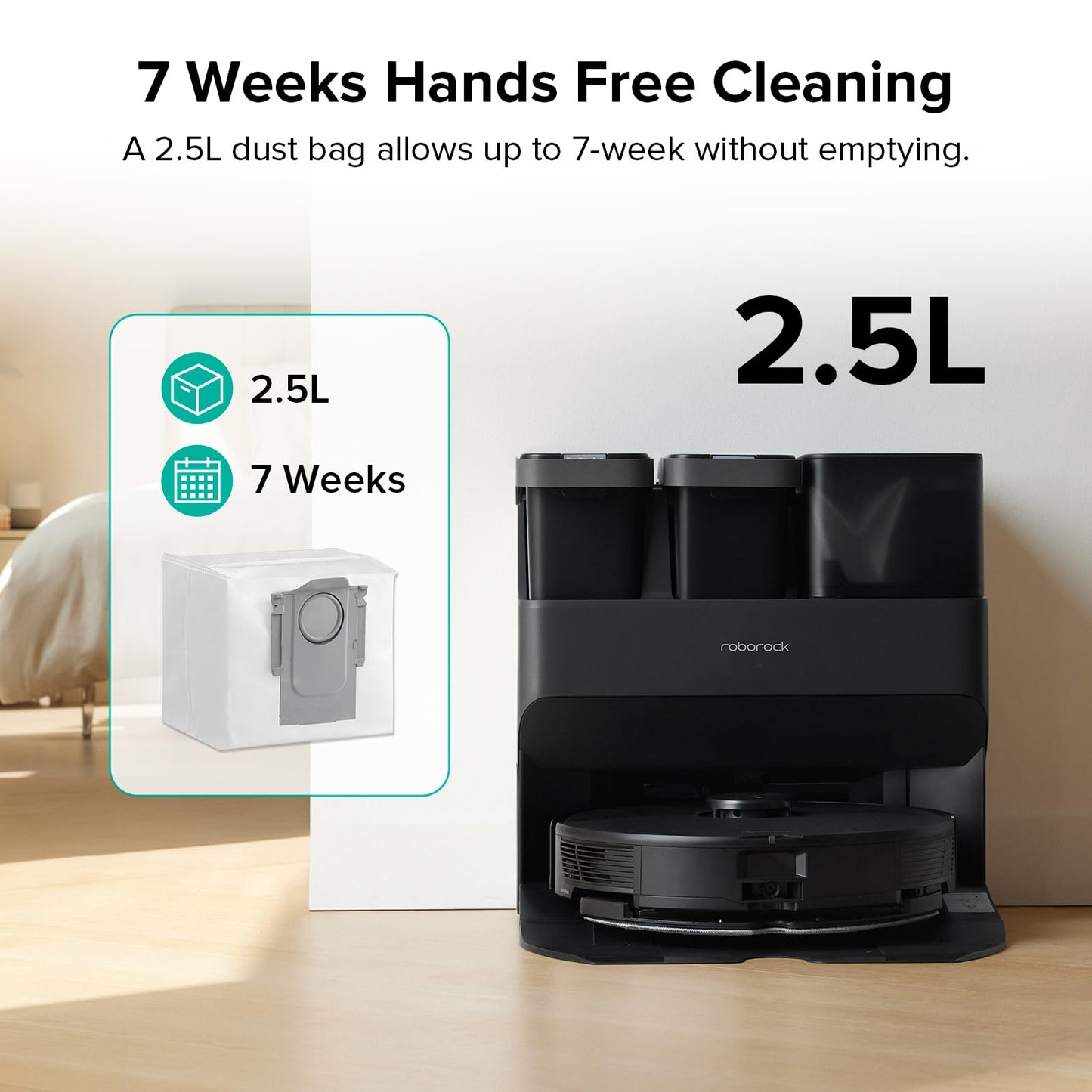 Roborock 6-Pack Disposable Dust Bags for Robot Vacuum Cleaner S8 Pro Ultra, S8+, Q7 Max+, Q8 Max+, Q5 Max+, Q5+, Q10 S5+, Q10 X5+, Q7 M5+