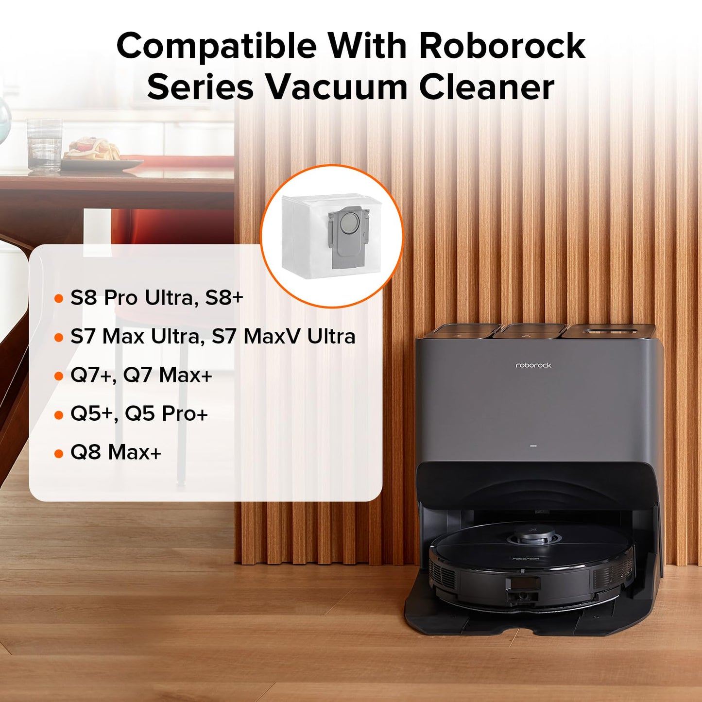 Roborock 6-Pack Disposable Dust Bags for Robot Vacuum Cleaner S8 Pro Ultra, S8+, Q7 Max+, Q8 Max+, Q5 Max+, Q5+, Q10 S5+, Q10 X5+, Q7 M5+