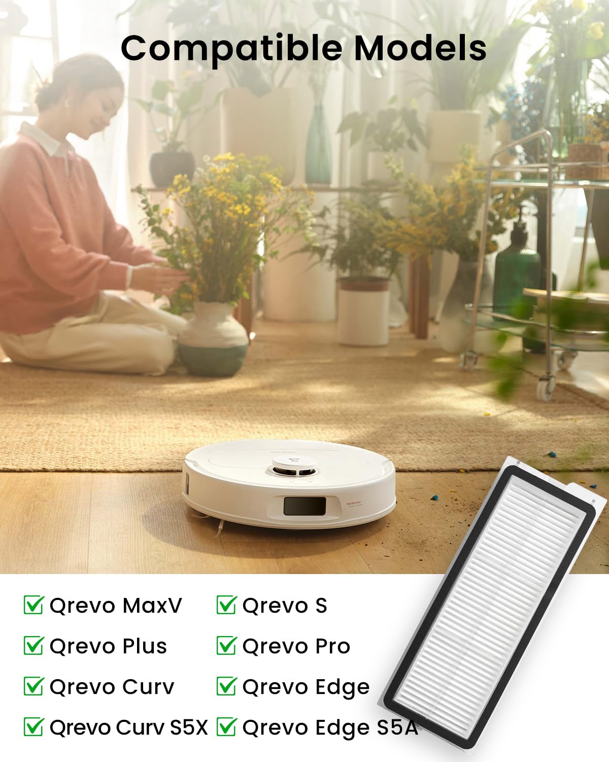 Washable Filter Replacement Parts For Roborock Qrevo series Robot Vacuum Cleaners, High Efficiency Filters（4 Pack）