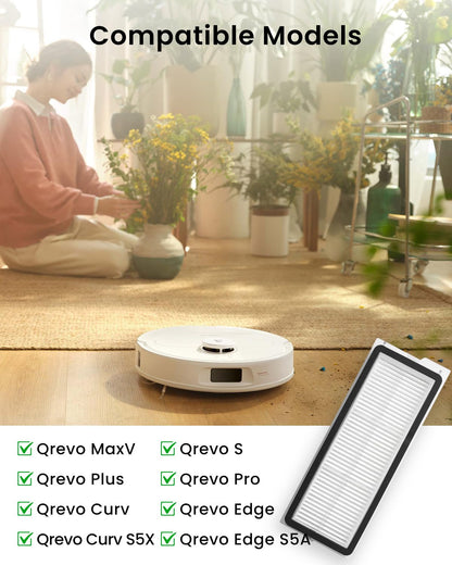 Washable Filter Replacement Parts For Roborock Qrevo series Robot Vacuum Cleaners, High Efficiency Filters（4 Pack）