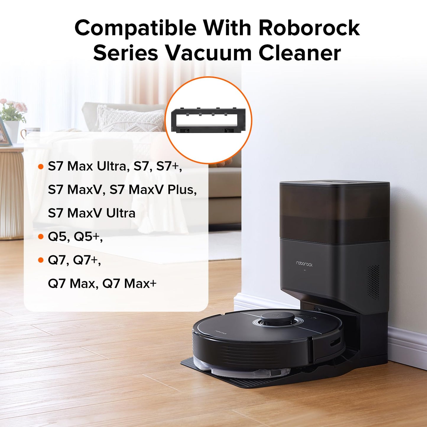 roborock Rubber Main Brush Cover Guards for S7/Q5/Q7 Robot Vacuum Roller Brush Cover Replacement Parts (Black)