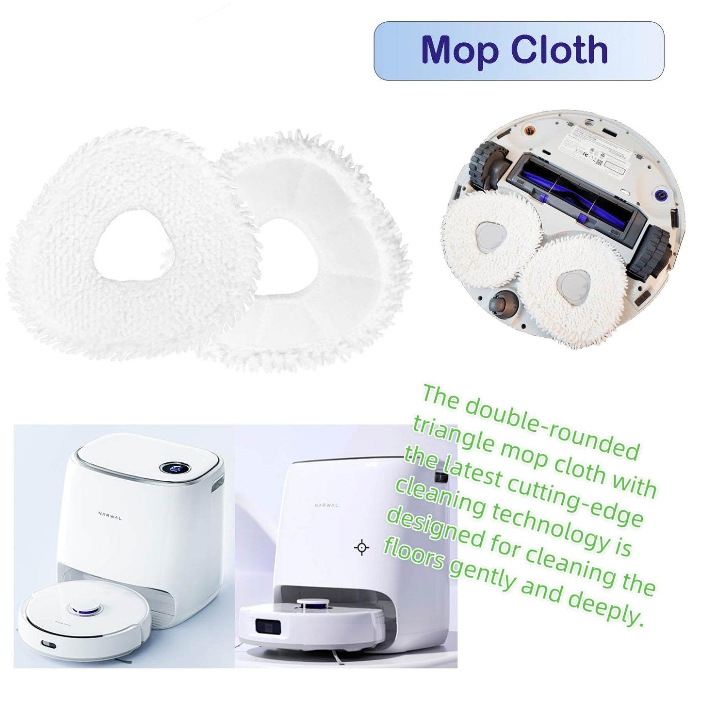 Replacement Mop Pads Compatible with Narwal Freo/Freo Pro/X Ultra/Z Ultra/Z10/T10/J3/J4 Microfiber Resuable Mop Cloth Robot Vacuum Cleaner Accessories