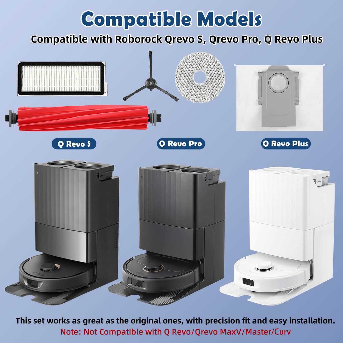 Accessories Replacement Kit for Roborock Q Revo S, Q Revo Pro, Q Revo Plus Robot Vacuum（18 Pack）
