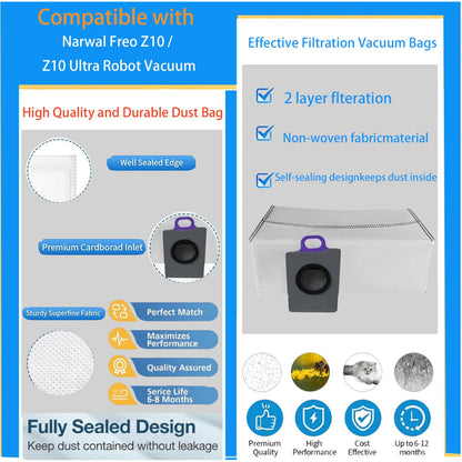 Replacement Accessories Kit For Narwal Freo Z10 / Z10 Ultra Robot Vacuum（14 Pack）