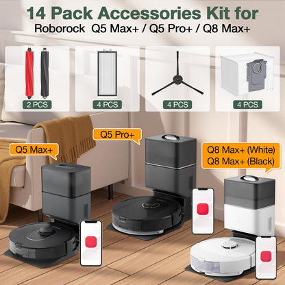 Accessories for Roborock Q5 Max+ / Q5 Pro+ / Q8 Max+ Robot Vacuum Cleaners（14Pack）