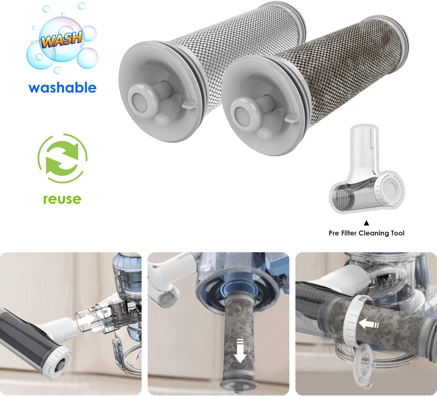 Tineco Replacement Filter Kit, 2 Pre Filters and 1 HEPA Filter, for A10 & A11 & S10 & S11 Series Vacuum Cleaner