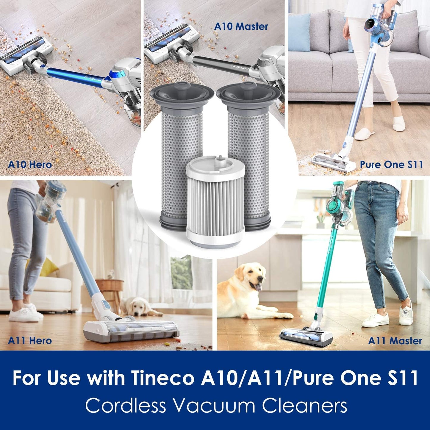 Tineco Replacement Filter Kit, 2 Pre Filters and 1 HEPA Filter, for A10 & A11 & S10 & S11 Series Vacuum Cleaner