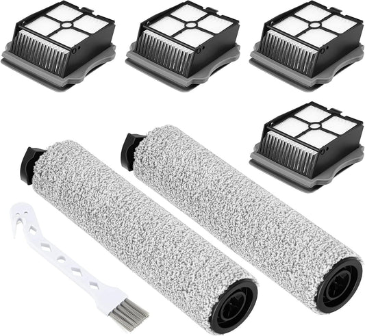 2+4 Pack iFloor 3/ S3 Brush Roller and HEPA Filter Set Compatible with Tineco iFloor 3/ Floor One S3 Cordless Vacuum Cleaner, 2 Pack Brush Rollers + 4 Pack Vacuum HEPA Filters