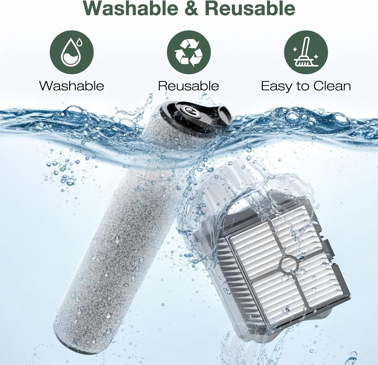 2+4 Pack iFloor 3/ S3 Brush Roller and HEPA Filter Set Compatible with Tineco iFloor 3/ Floor One S3 Cordless Vacuum Cleaner, 2 Pack Brush Rollers + 4 Pack Vacuum HEPA Filters