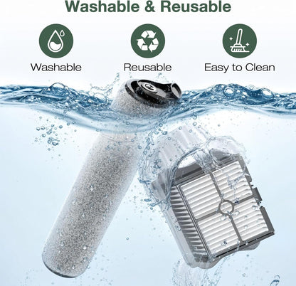 2+4 Pack iFloor 3/ S3 Brush Roller and HEPA Filter Set Compatible with Tineco iFloor 3/ Floor One S3 Cordless Vacuum Cleaner, 2 Pack Brush Rollers + 4 Pack Vacuum HEPA Filters