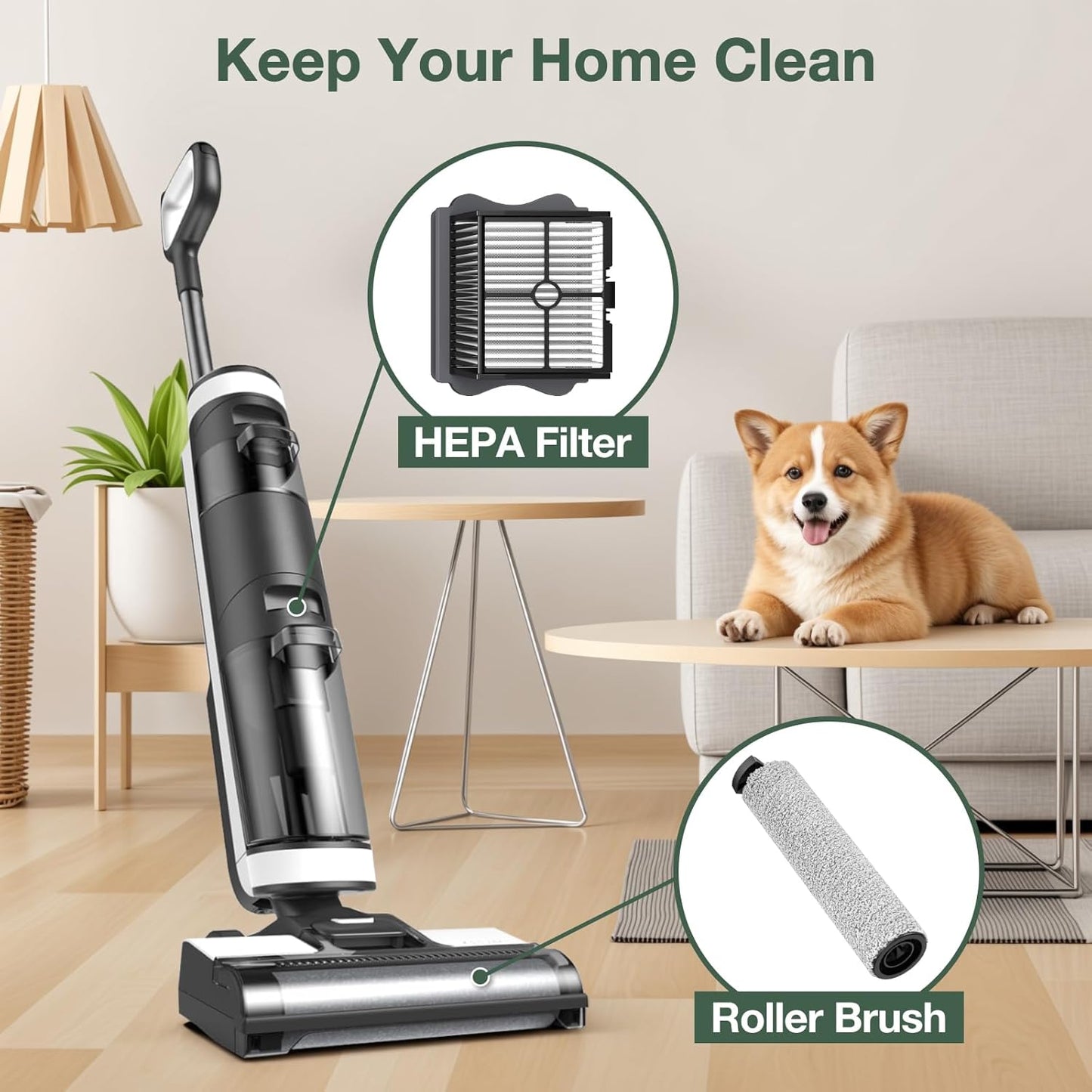 2+4 Pack iFloor 3/ S3 Brush Roller and HEPA Filter Set Compatible with Tineco iFloor 3/ Floor One S3 Cordless Vacuum Cleaner, 2 Pack Brush Rollers + 4 Pack Vacuum HEPA Filters