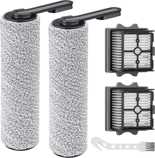 【Only S5 Combo】Brush Roller Replacement Parts for Floor ONE S5 Combo Cordless Wet Dry Vacuum Cleaner, 2 Pack Brush Rollers + 2 Pack Vacuum HEPA Filters (Only Fit S5 COMBO)