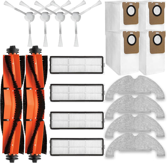 Replacement Parts Kit For Dreametech D10 Plus Robot Vacuum Cleaner RLS3D Accessories, 2 Main Roller Brush, 4 Side Brush, 4 Hepa Filter, 4 Mop Pad, 4 Dust Bags (18Pcs)