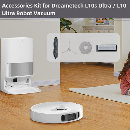 24 Pack Accessories Kit for Dreame L10s Ultra / L10 Ultra Robot Vacuum Replacement Parts Including 1 Main Brush 4 HEPA Filters 6 Sidebrushes 6 Mop Pads 6 Dust Bags 1 Cleaning Brush