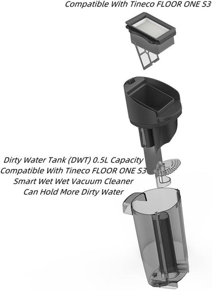 Original Vacuum Cleaner Black Dirty Water Tank Compatible for Tineco Floor One S3 / IFloor Breeze/IFloor 3
