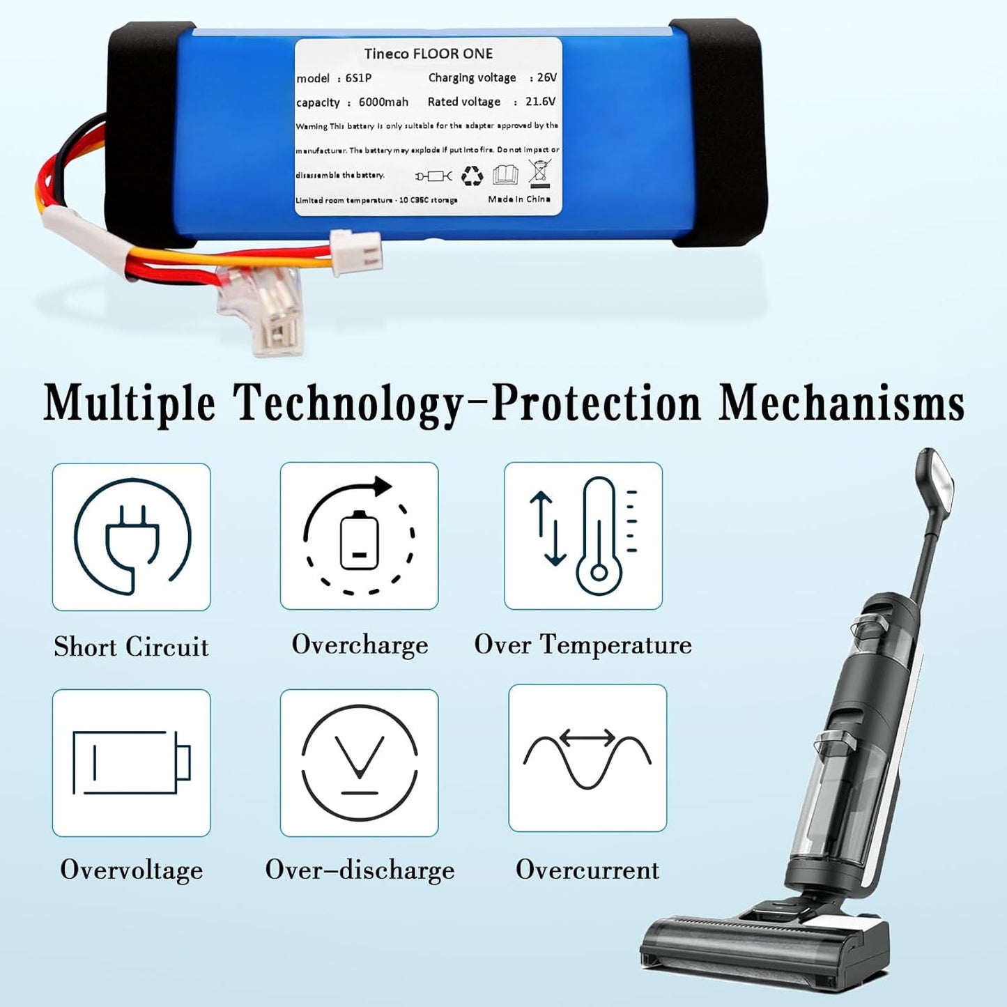 6000mAh Lithium Battery Replacement for Floor ONE S3,Floor one S3 Breeze Cordless Vacuum Cleaner