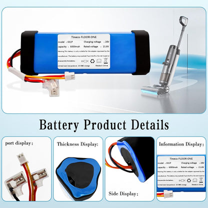 6000mAh Lithium Battery Replacement for Floor ONE S3,Floor one S3 Breeze Cordless Vacuum Cleaner
