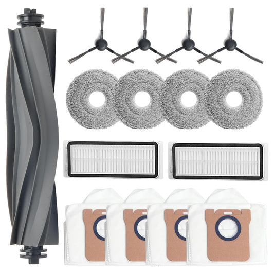 Replacement Parts for Dreame L20 Ultra / L30 Ultra Robot Vacuum Cleaner, 1 Main Brush, 4 Dust Bags, 4 Mop Pads, 2 HEPA Filters, 4 Side Brushes