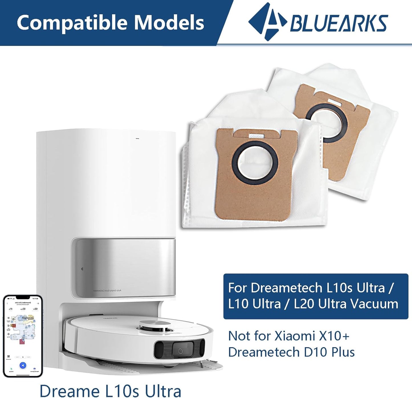 14 Pack Dust Bags Replacement for Dreametech L10s Ultra / L10 Ultra / L20 Ultra Robot Vacuum Accessories Parts