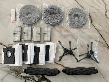 Accessories for Dreame L10s Ultra Heat L10s Ultra Gen 2/ L40s Ultra CE X30 Ultra Mova E30 mops Wipes X6; dust Bag X4; Filter HEPA X4; Main Brushes X2; Side Brushes X4 Spare Parts