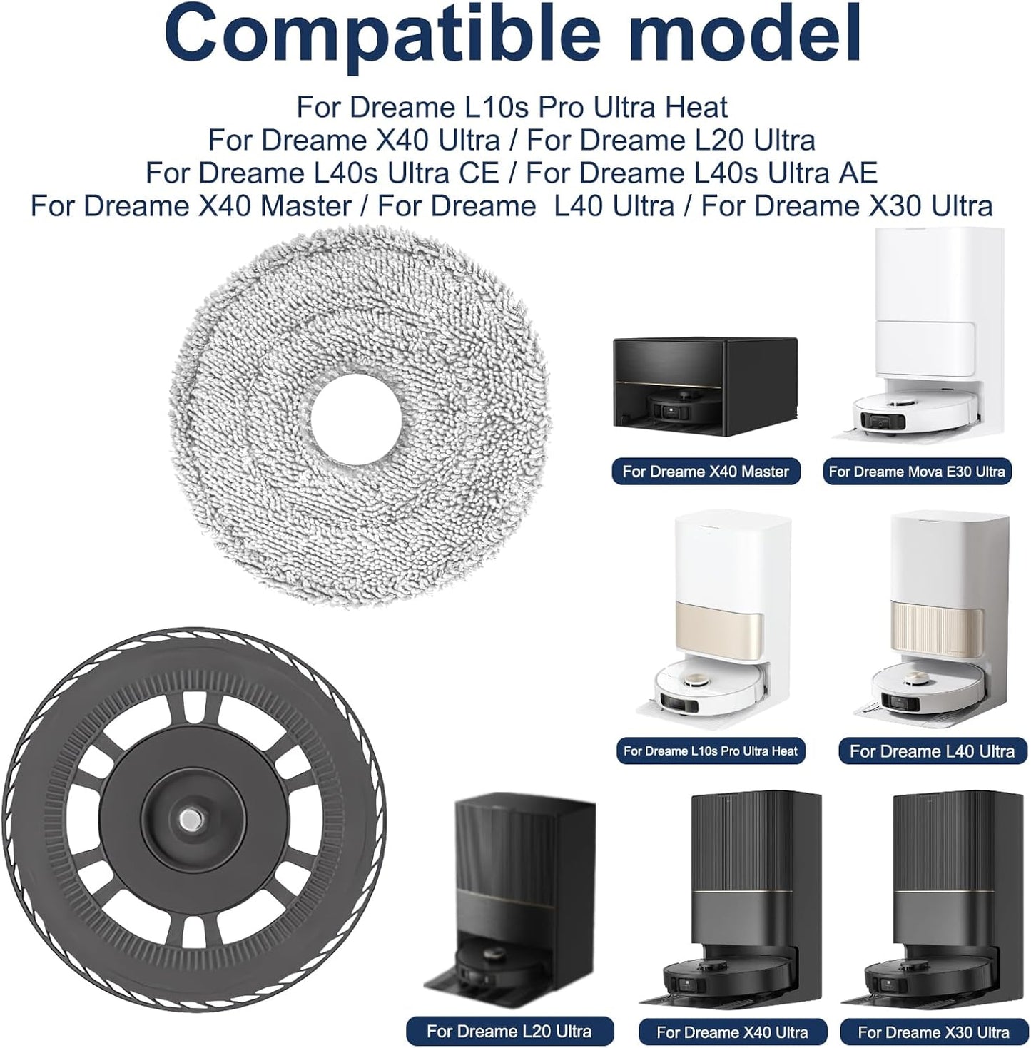 Mop Cloths With Replacement Holder, Wiping Plates for Dreame L10s Pro Ultra Heat/L10s Ultra Gen2/X30 Ultra/X40 Ultra/L20 Ultra/X40 Master/L40 Ultra, for Mova E30 Ultra Robot Vacuum Replacement Parts