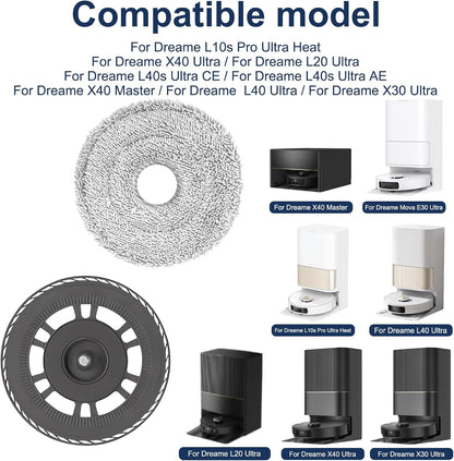 Mop Cloths With Replacement Holder, Wiping Plates for Dreame L10s Pro Ultra Heat/L10s Ultra Gen2/X30 Ultra/X40 Ultra/L20 Ultra/X40 Master/L40 Ultra, for Mova E30 Ultra Robot Vacuum Replacement Parts