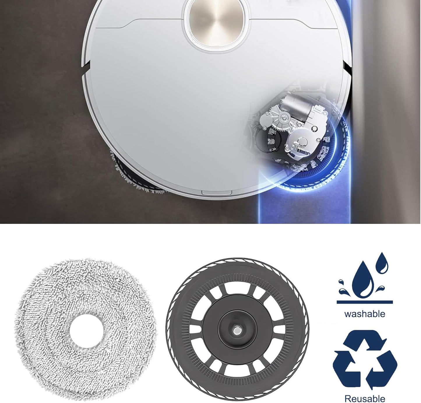 Mop Cloths With Replacement Holder, Wiping Plates for Dreame L10s Pro Ultra Heat/L10s Ultra Gen2/X30 Ultra/X40 Ultra/L20 Ultra/X40 Master/L40 Ultra, for Mova E30 Ultra Robot Vacuum Replacement Parts