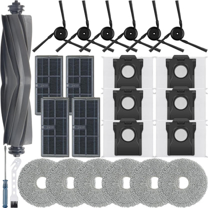 23Pcs Replacement Parts for Dreame X40 Ultra/L40 Ultra/MOVA P10 Pro Ultra Vacuum Cleaner Accessories Kit,1 Main Brush 6 Mop Pads 4 Hepa Filters 6 Side Brush 6 Vacuum Bags