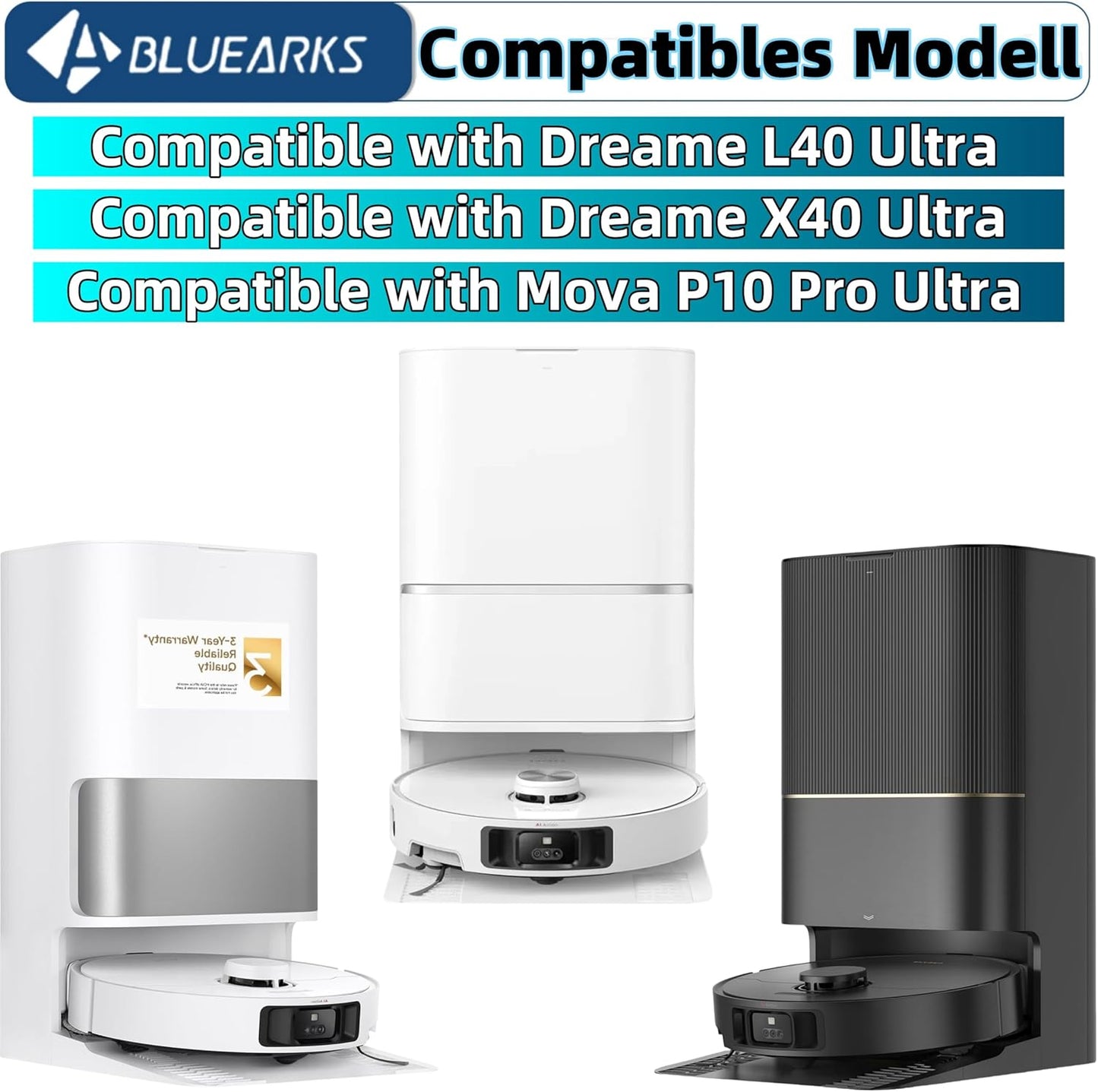 23Pcs Replacement Parts for Dreame X40 Ultra/L40 Ultra/MOVA P10 Pro Ultra Vacuum Cleaner Accessories Kit,1 Main Brush 6 Mop Pads 4 Hepa Filters 6 Side Brush 6 Vacuum Bags