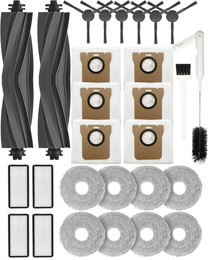 28PCS Replacement Parts for Dreame L20 Ultra/L20 Ultra Complete, L30 Ultra/L30 Ultra Complete, Vacuum Cleaner Accessory Kit: 2 Main Brushes, 6 Side Brushes, 4 HEPA Filters, 6 Dust Bags, 8 Wipes