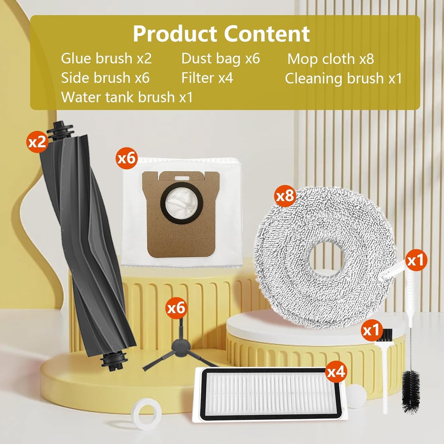 28PCS Replacement Parts for Dreame L20 Ultra/L20 Ultra Complete, L30 Ultra/L30 Ultra Complete, Vacuum Cleaner Accessory Kit: 2 Main Brushes, 6 Side Brushes, 4 HEPA Filters, 6 Dust Bags, 8 Wipes