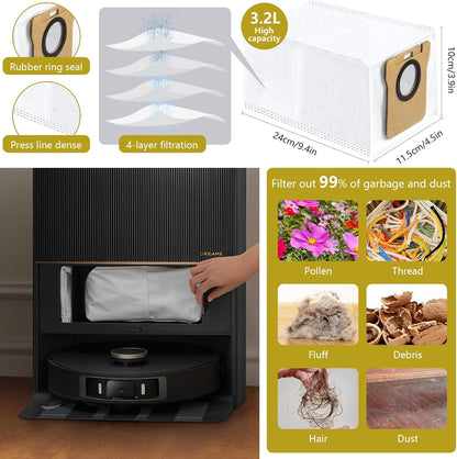 14Pcs Compatible with Dreame L10s Ultra Gen 2/X50 Ultra/L40 Ultra Robot Vacuum,3.2-Liter Large Capacity Activated Carbon Adsorptio Bags,Four-Layer Sealed Disposable dust bag,9 Week