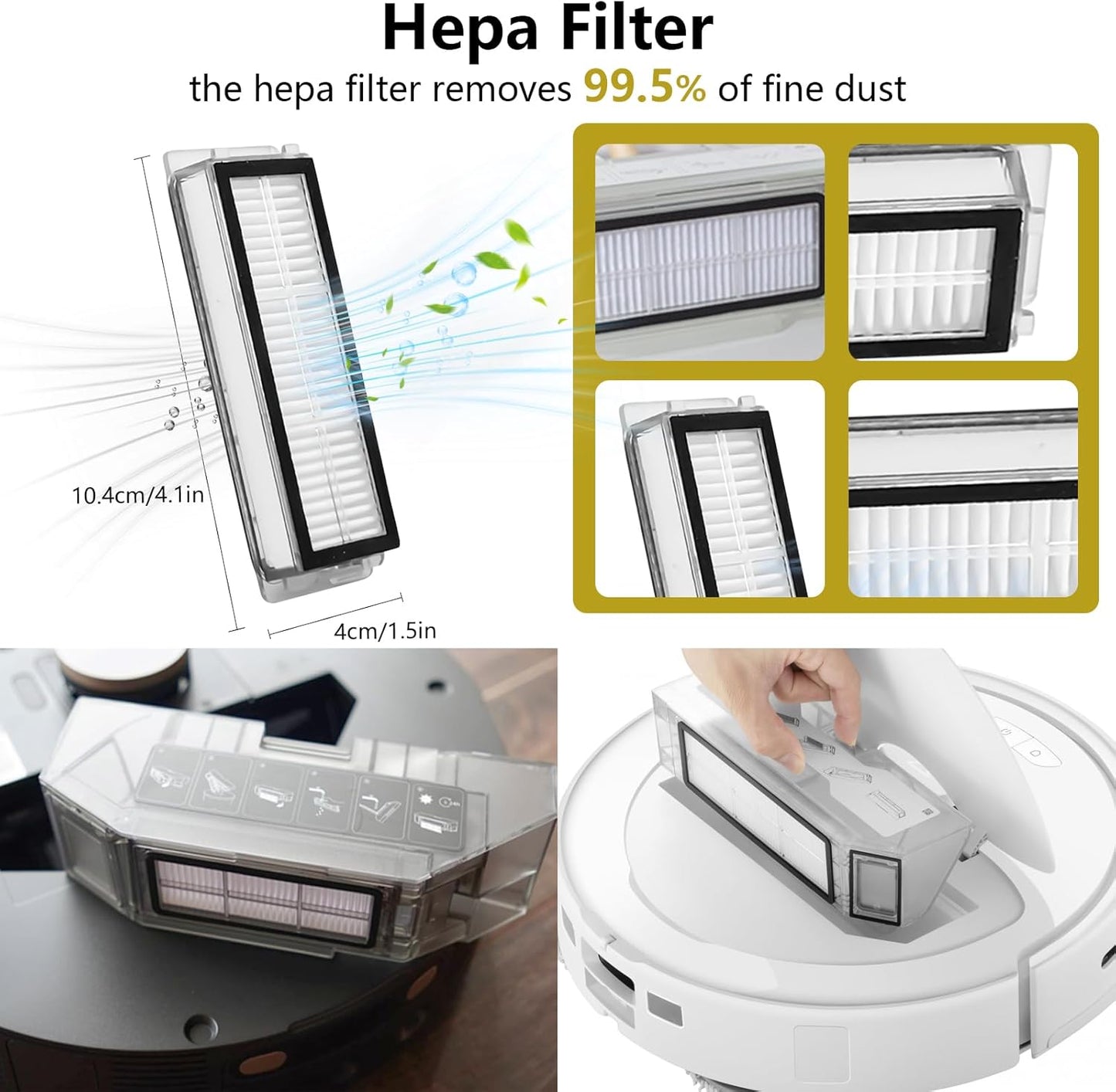 28PCS Replacement Parts for Dreame L20 Ultra/L20 Ultra Complete, L30 Ultra/L30 Ultra Complete, Vacuum Cleaner Accessory Kit: 2 Main Brushes, 6 Side Brushes, 4 HEPA Filters, 6 Dust Bags, 8 Wipes