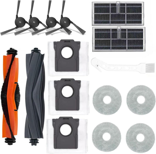 Accessories For Dreame X40 Ultra /S20/Mova P10 Pro Robotic Vacuum-2 Brush Roller+4 Mop Pads+3 Dust Bags+2 Active Carbon Filters+4 Side Brush+1 Cleaning Tool(16PCS)