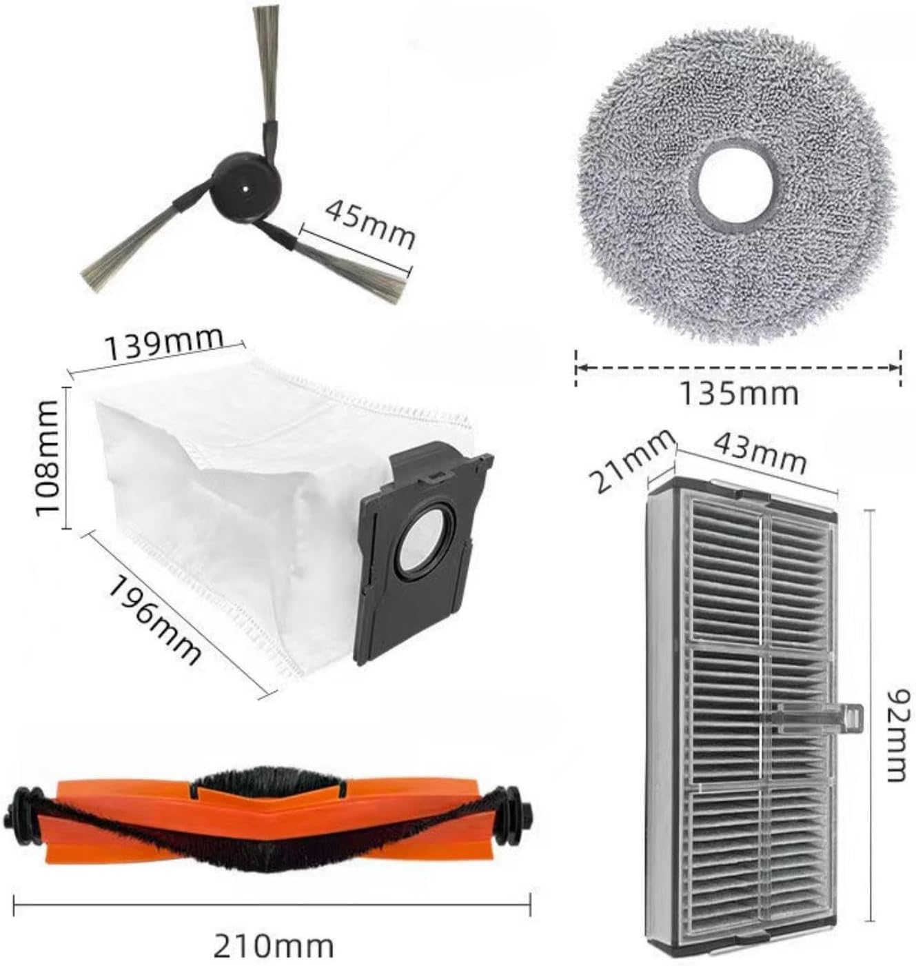 Accessories For Dreame X40 Ultra /S20/Mova P10 Pro Robotic Vacuum-2 Brush Roller+4 Mop Pads+3 Dust Bags+2 Active Carbon Filters+4 Side Brush+1 Cleaning Tool(16PCS)