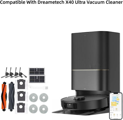 Accessories For Dreame X40 Ultra /S20/Mova P10 Pro Robotic Vacuum-2 Brush Roller+4 Mop Pads+3 Dust Bags+2 Active Carbon Filters+4 Side Brush+1 Cleaning Tool(16PCS)