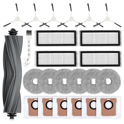 24 Pack Replacement Accessories for Dreame L20 / L30 Ultra Robot Vacuum，1 Main Brush 4 HEPA Filters 6 Side brushes 6 Mop Pads 6 Dust Bags 1 Cleaning Brush