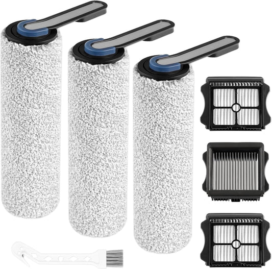 Vacuum Brushes and Filters Kit Compatible with Tineco Floor ONE S5, Floor One S5 Pro Wet Dry Cordless Vacuum Cleaners, 3 Roller Brushes, 3 Filters, 1 Cleaner Brush