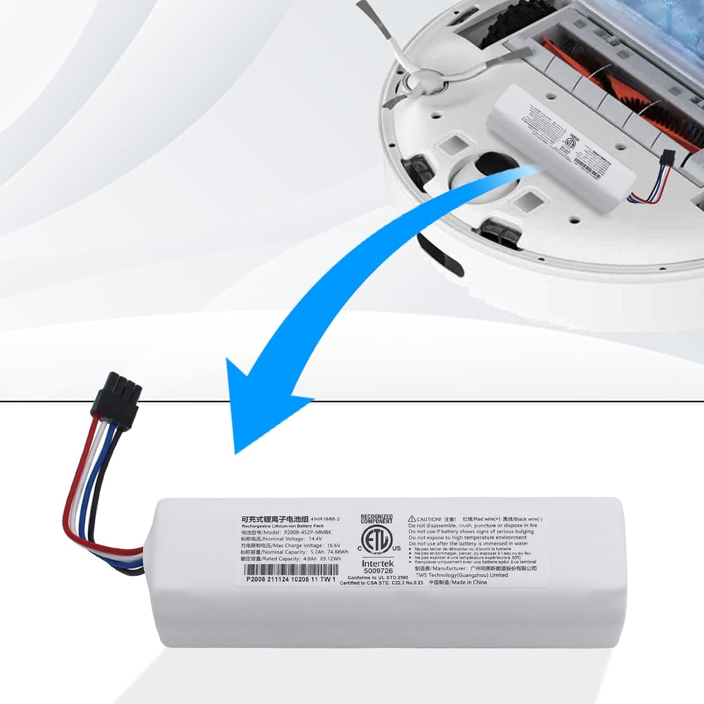 Original P2008-4S2P-MMBK Battery Accessories for Dreame F9/D9/D9 Pro/D9 Max/L10 Pro Vacuum Cleaner 14.4V 5200mAh