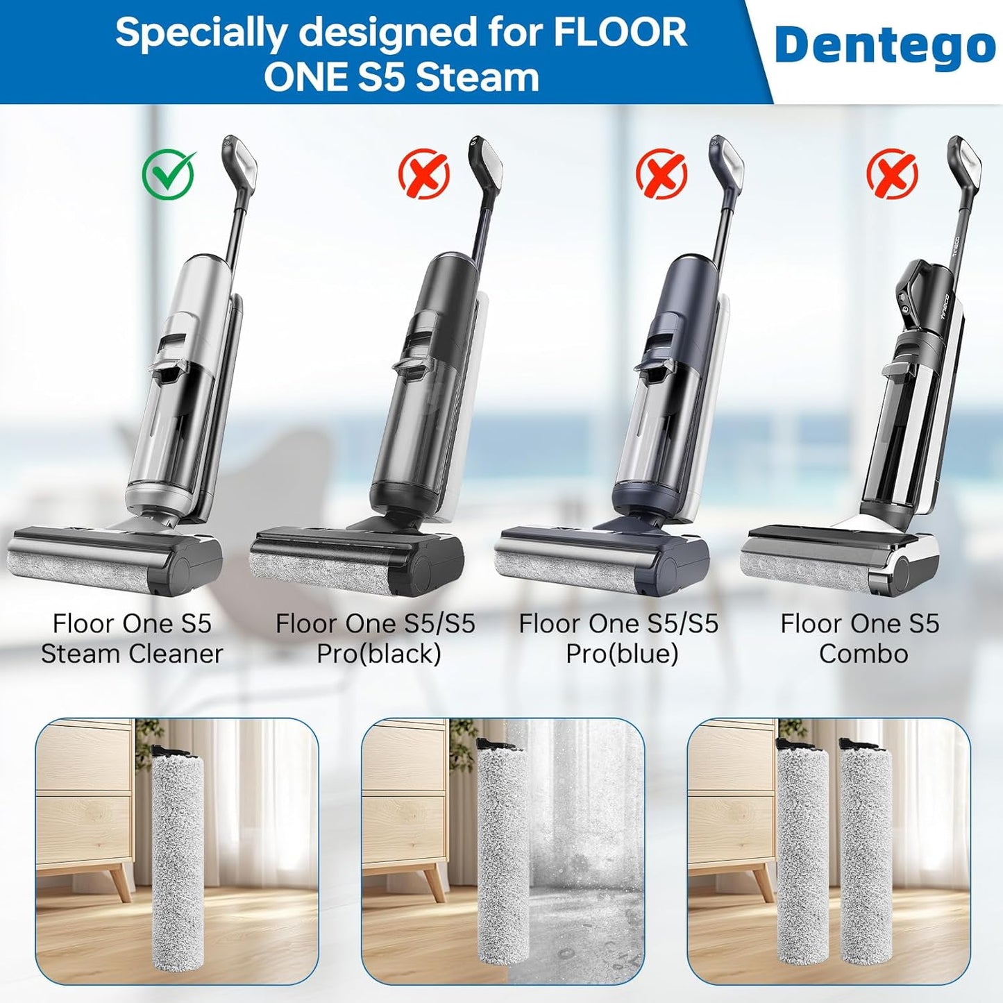 【Only S5 Steam】 Brush Roller Replacement Parts Compatible with Tineco Floor ONE S5 Steam Cleaner Wet Dry Vacuum All-in-one, 2 Brush Rollers