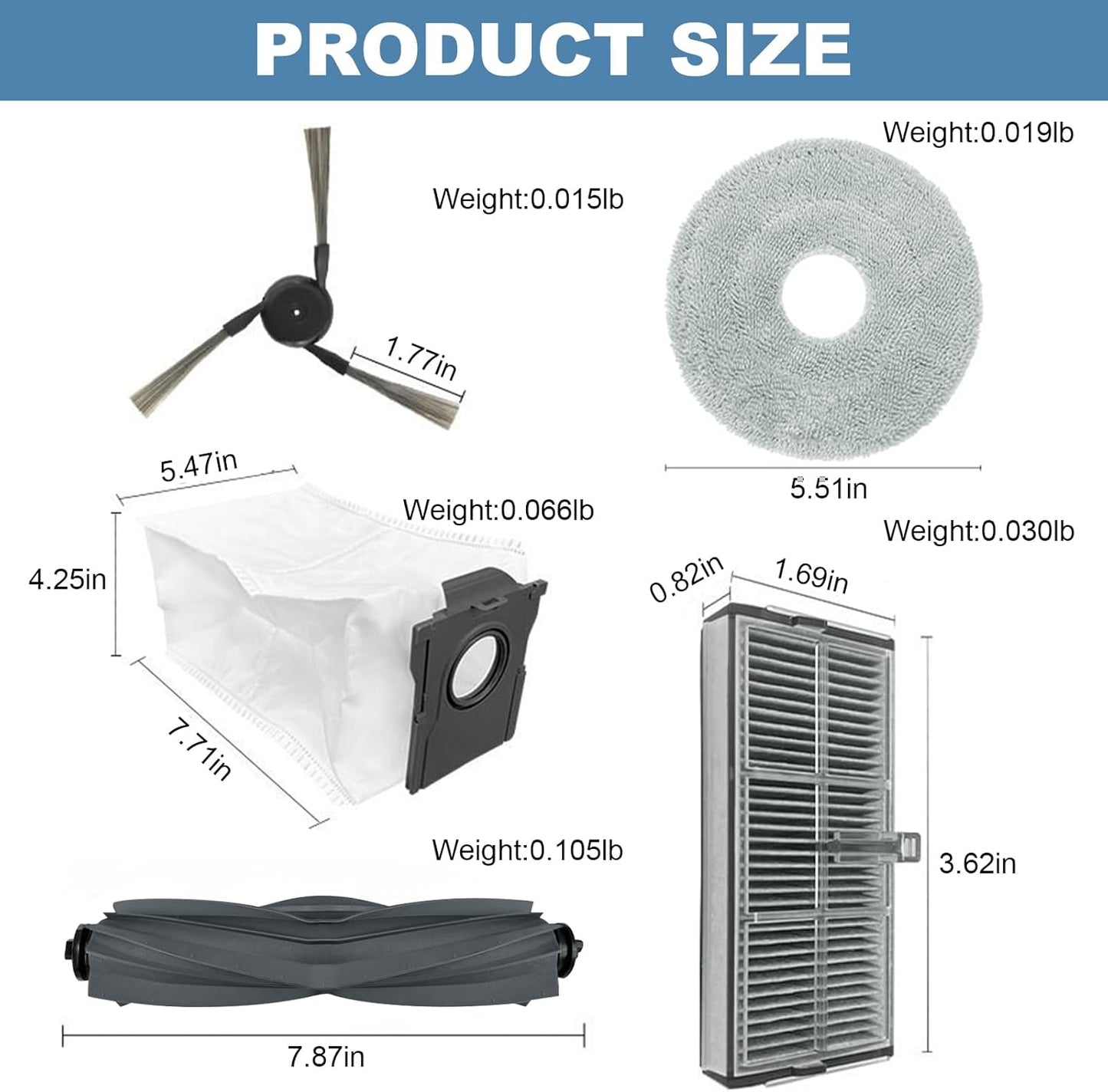 Accessories Replacement Parts compatible with Dreame X40 Ultra/ L40 Ultra MOVA P10 Pro/ P50 Pro ultra Robot Vacuum Cleaner, 2 Rubber Main Brush, 6 Filters, 6 Dust Bags, 6 Mop Pads, 6 Side Brushes