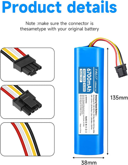 for Dreame L10s Ultra, L10,L10s,L10 Pro,L10 Pro Plus,D9,D9 Max,D9 Pro,F9,D10,D10s,D10 Plus,RL55L,RLS5-BL0,RLS5-WH0,RVS5-WH0,Z10 Pro Robot Vacuum Cleaner P2008-4S2P-MMBK-14.4V Li-ion 6700mAh Battery