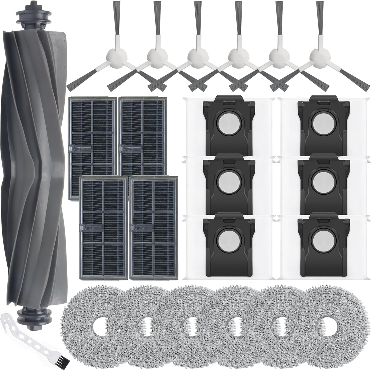 23Pcs Replacement Parts for Dreame L10s Ultra Gen 2/L10s Pro Heat Ultra/X30 Ultra Vacuum Cleaner Accessories Kit,1 Main Brush 4 Hepa Filters 6 Side Brush 6 Vacuum Bags 6 Mop Pads
