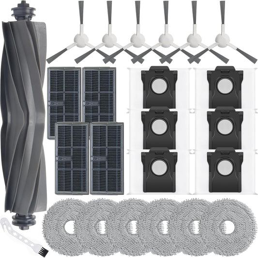 23Pcs Replacement Parts for Dreame L10s Ultra Gen 2/L10s Pro Heat Ultra/X30 Ultra Vacuum Cleaner Accessories Kit,1 Main Brush 4 Hepa Filters 6 Side Brush 6 Vacuum Bags 6 Mop Pads