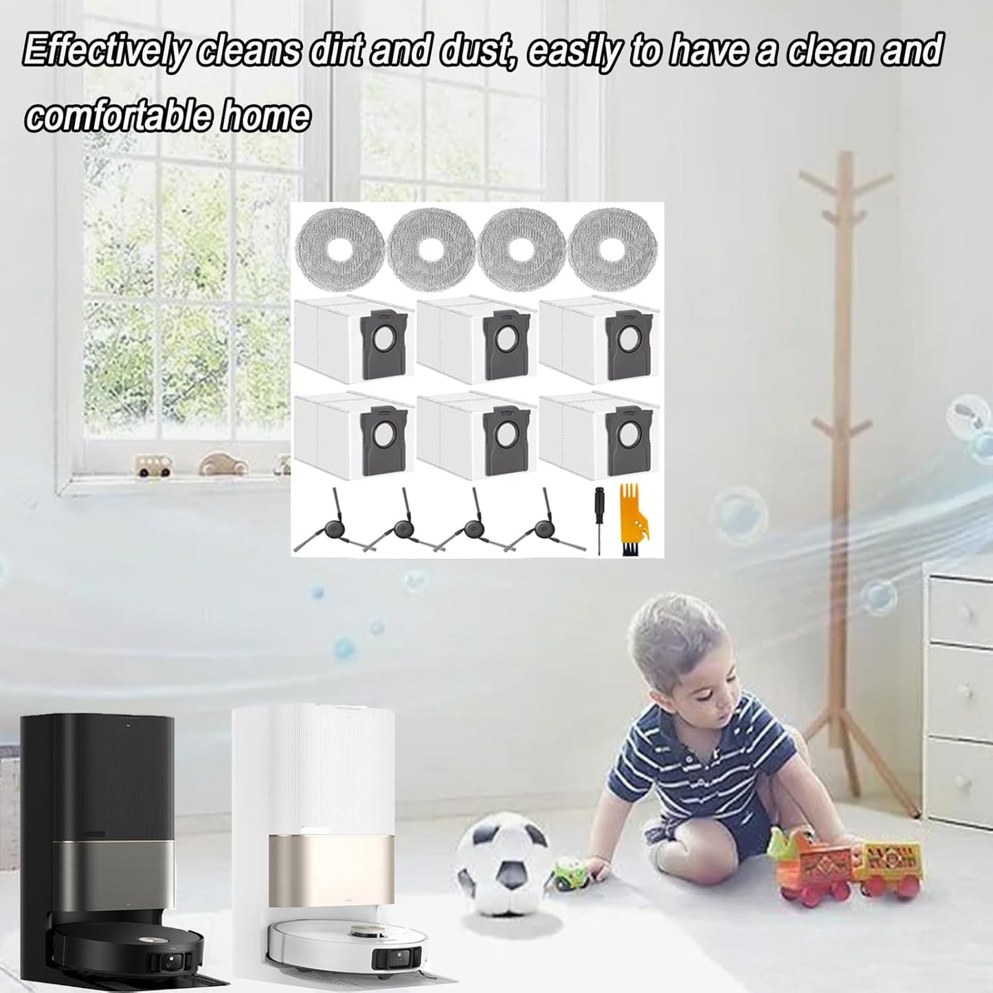 Accessories for Dreame X50 Ultra,L40 Ultra, X40 Ultra, and for MOVA P10, P50 Pro Ultra Robot Vacuum Cleaner, 6 Dust Bags, 4 Mop Pads, 4 Side Brushes, L40 Ultra Replacement Kit